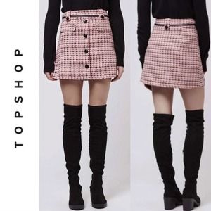 Topshop Pink Tweed Button Front Pelmet Skirt